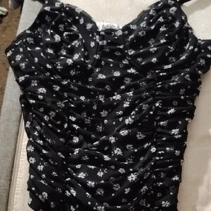 Floral Black Ruched Women's Top